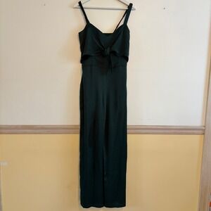 NWT Abercrombie & Fitch Women Satin Tie-Front Wide Leg Jumpsuit Dark Green Sz MT